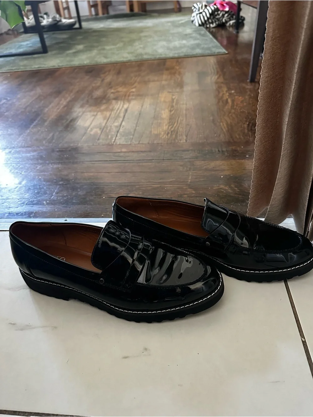 Franco Sarto Black Patent Lug Sole Loafer